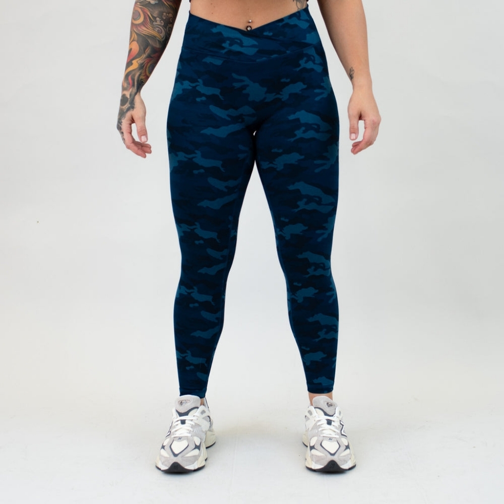 NWOT Fleo V Waistband Legging Bounce 25" Leggings Heather Sailor Blue Camo XS